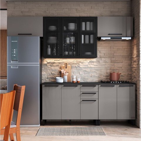 Cozinha Completa Diamante 9 Portas 3 Gavetas Chumbo/titanio - Indékes