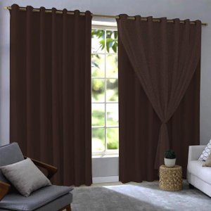 Cortina Blackout Com Voil 280x230 Corta Luz PVC Sala/Quarto:Marrom