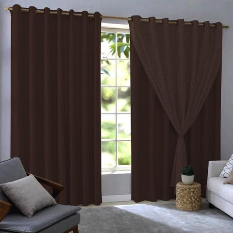 Cortina Blackout Com Voil 280x230 Corta Luz PVC Sala/Quarto:Marrom