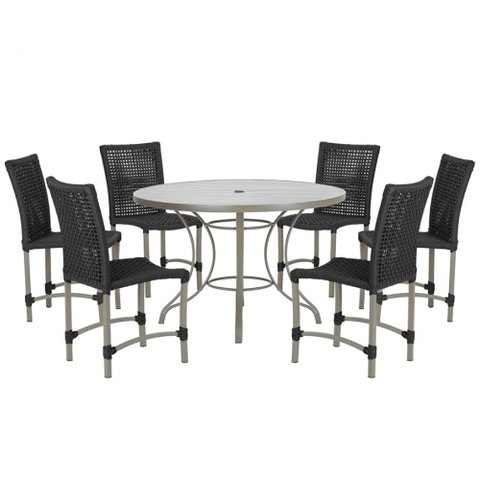 Mesa Ascoli 120 Cm com 6 Cadeiras Cannes de Alumínio, Pintura Fendi e Trama Tela de Corda Náutica
