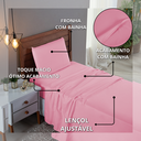 Ver imagem 5 de Kit Roupa Cama Solteiro 100% Algodão 3 Peças Percal 300 Fios Hotel Pousada:rose