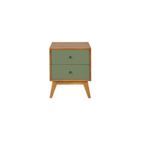 Mesa de Cabeceira Retrô 2 Gavetas - Verde-militar