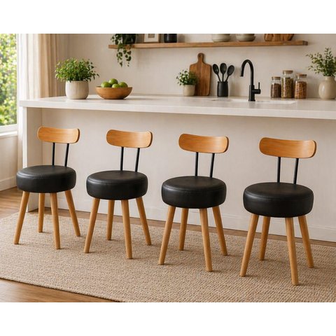4 Unidades Banqueta Baixa Pé Palito Madeira Eucalipto Estofada Encosto Madeira Jantar Resistente