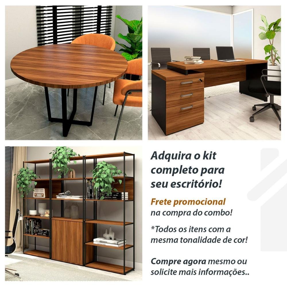 Armário Alto para Escritório 120cm 2 Portas e Prateleiras Cor:nogal com Preto - 4