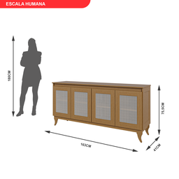 Buffet Aparador Madeira Maciça e Tela de Rathan Sintética 4 Portas Deltran  - 5