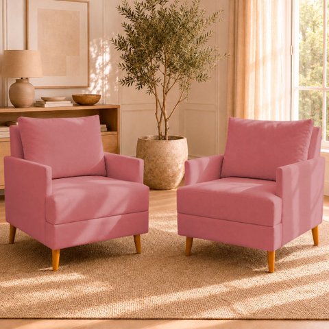 Kit 2 Poltronas Decorativas Serena Suede para Sala Recepção Escritório Conforto Luxo Contemporâneas