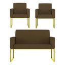 Ver mais imagens de Kit Sofá 2 Lugares + 2 Poltronas Recepção Sala Base Dourada Cor:marrom Marrom