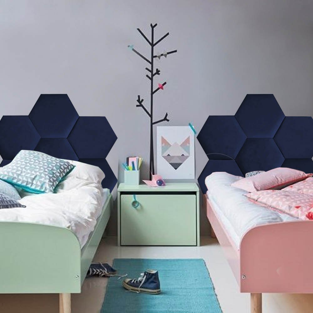 Cabeceira Painel Modulado Colmeia Blogueirinha Estofada 90cm Solteiro Suede Azul Marinho - Ahazzo M - 1