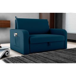 Sofá Cama Daiane 2 Lugares com Baú Veludo Maserati Azul Matrix - 2