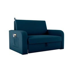 Sofá Cama Daiane 2 Lugares com Baú Veludo Maserati Azul Matrix - 1