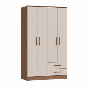 Guarda Roupa 4 Portas 2 Gavetas 1.08 de Largura Cor Macadamia Blanc Off Toquio Castro