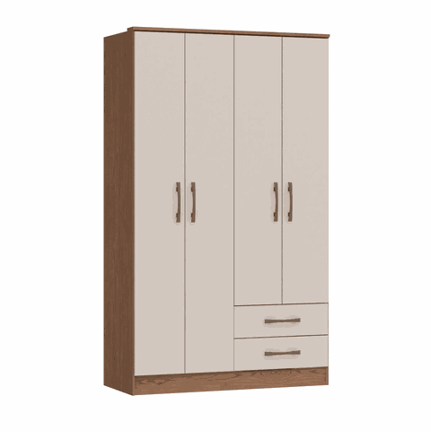 Guarda Roupa 4 Portas 2 Gavetas 1.08 de Largura Cor Macadamia Blanc Off Toquio Castro