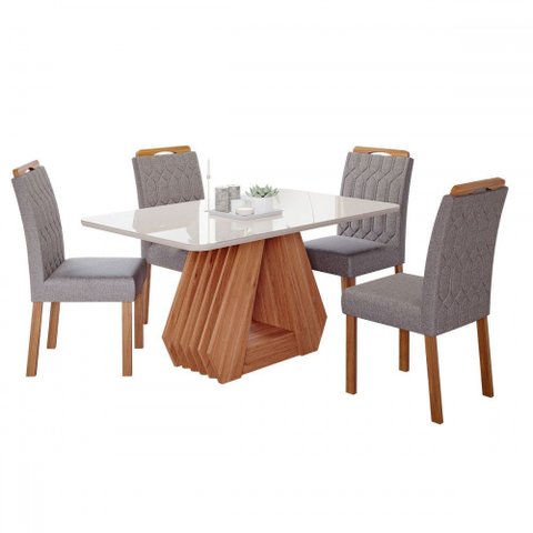 Mesa de Jantar 4 Lugares Ágata Paola com Vidro Cinamomo/off White/grafite - Cimol