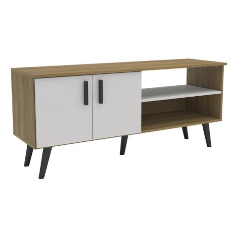 Rack para TV até 50 Polegadas com 2 Portas Retrô 121,2cm Multimóveis CR45366 Mel/Branco