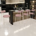 Ver imagem 2 de Kit 02 Banquetas Baixa Bar Cozinha Sala de Jantar Aço Milão Arena L02 Linho Rosa - Lyam Decor