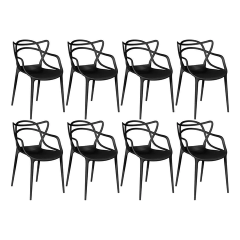 Kit com 8 Cadeiras Allegra Preta em Polipropileno Ideal para Sala de Jantar e Cozinha
