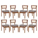 Ver imagem 1 de Kit 8 Cadeiras de Jantar em Madeira Imbuia com Tela Rattan Portugal Linho Cinza L55