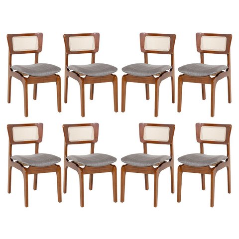 Kit 8 Cadeiras de Jantar em Madeira Imbuia com Tela Rattan Portugal Linho Cinza L55