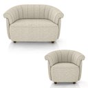 Ver imagem 3 de Conjunto Sala de Estar Decorativo Latvia Sofá Namoradeira e Poltrona Pés de Madeira Linho Off White