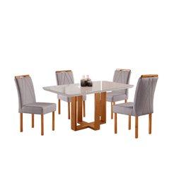 Conjunto Sala de Jantar Dubai Mesa e Cadeiras Madeira Maciça Linho Cinza - 2