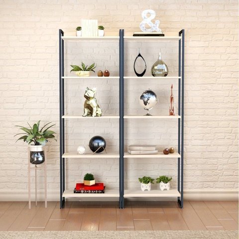 Kit 2 Estantes para Livros Altas Industrial Aço 5 Prateleiras 187CMX60CM Active Yescasa