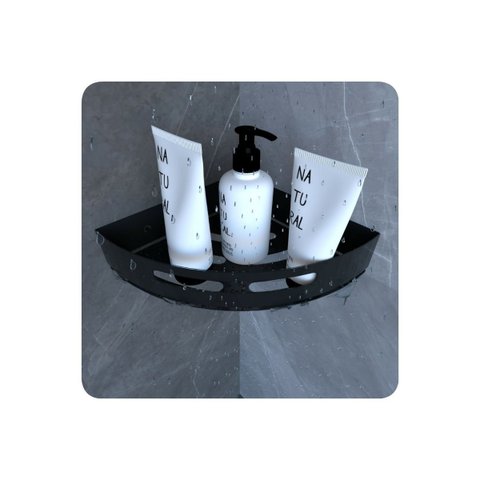 Suporte Porta Shampoo de Banheiro de Canto Inox Preto
