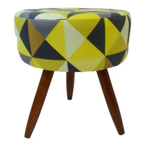 Puff Decorativo Redondo 40 Cm Dóris Pé Palito Suede - Triângulo Amarelo