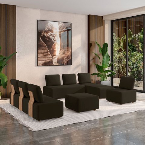 Sofá Liphis Sala de Estar Modulado Moderno Pés de Madeira Veludo Marrom G45 - Gran Belo