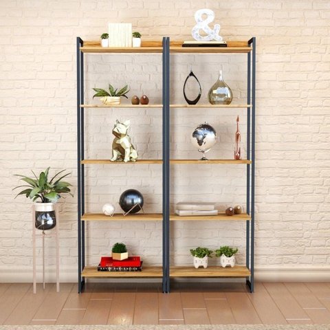 Kit 2 Estantes para Livros Altas Industrial Aço 5 Prateleiras 120CMX187CM Active Yescasa