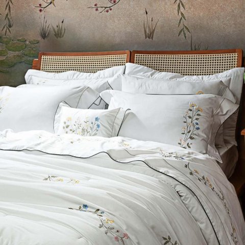 Jogo de Cama King 300 Fios Sereno - Marken Fassi Branco/verde