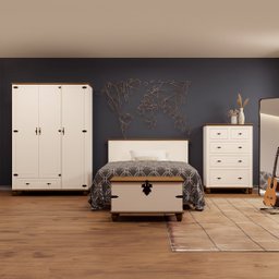 Quarto Completo Retrô 5 Peças Off White / Nogueira - 2