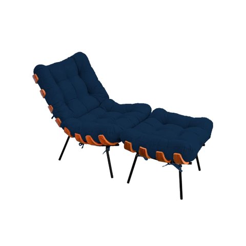 Poltrona Costela com Puff no Veludo Azul Marinho - Belliv Decor