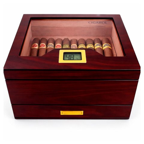 Caixa Umidora de Charutos Alto Padrão Higrômetro Digital com Gaveta