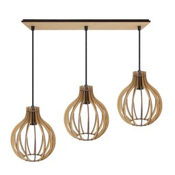 Luminaria Pendente Tripla Bali E27 Madeira Mdf Cq Desmontada:rústico - 1