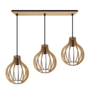Luminaria Pendente Tripla Bali E27 Madeira Mdf Cq Desmontada:rústico