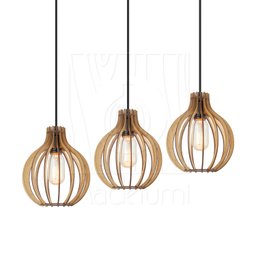 Luminaria Pendente Tripla Bali E27 Madeira Mdf Cq Desmontada:rústico - 4