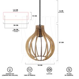 Luminaria Pendente Tripla Bali E27 Madeira Mdf Cq Desmontada:rústico - 8