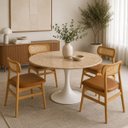 Ver imagem 4 de Mesa de Jantar Saarinen Redondo 90 cm Tampo Mármore Travertino Base Laca Branca