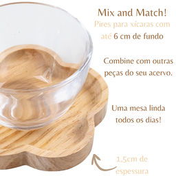 Jogo 6 Xicaras Cafe Chá com Pires em Madeira - 12 Peças - 3