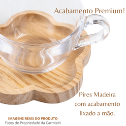 Jogo 6 Xicaras Cafe Chá com Pires em Madeira - 12 Peças - 4