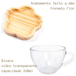 Jogo 6 Xicaras Cafe Chá com Pires em Madeira - 12 Peças - 5