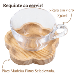 Jogo 6 Xicaras Cafe Chá com Pires em Madeira - 12 Peças - 2