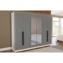 Ver imagem 1 de Guarda Roupa Casal 6 Portas (2 c/ Espelho) e 4 Gavetas Valência Branco/Cinza - Politorno