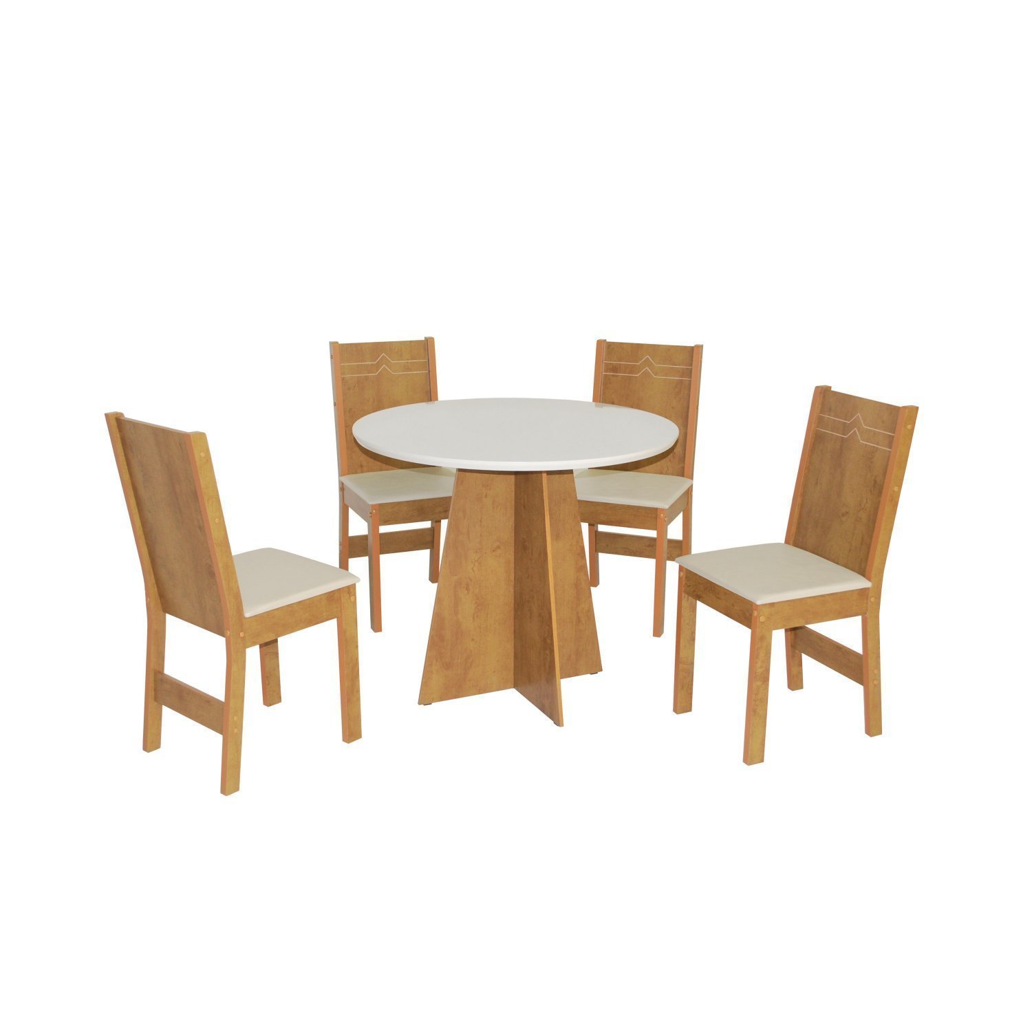 Conjunto Sala de Jantar Mesa Redonda Elane com 4 Cadeiras Elane Móveis São Carlos em MDF / MDF Bege