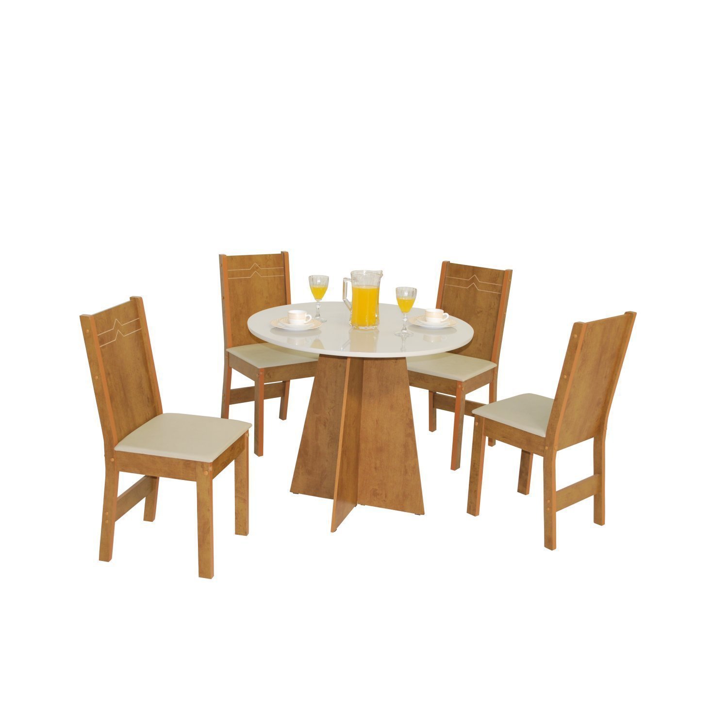 Conjunto Sala de Jantar Mesa Redonda Elane com 4 Cadeiras Elane Móveis São Carlos em MDF / MDF Bege