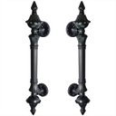 Ver imagem 1 de Puxador Duplo Classic 335mm Preto Fosco Porta Pivotante Correr Passagem Madeira Vidro Rústico