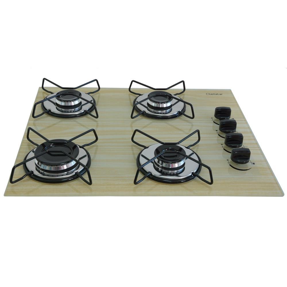 Fogão Cooktop Gás 4 Bocas Ultra Chama 127v/220 Amadeirado Claro Madeira Bege