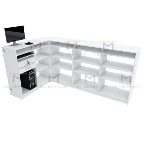 BALCÃO CAIXA EM L TAMPO DE MDF M348.B (CAIXA, LOJA) MUNDI MOVEIS