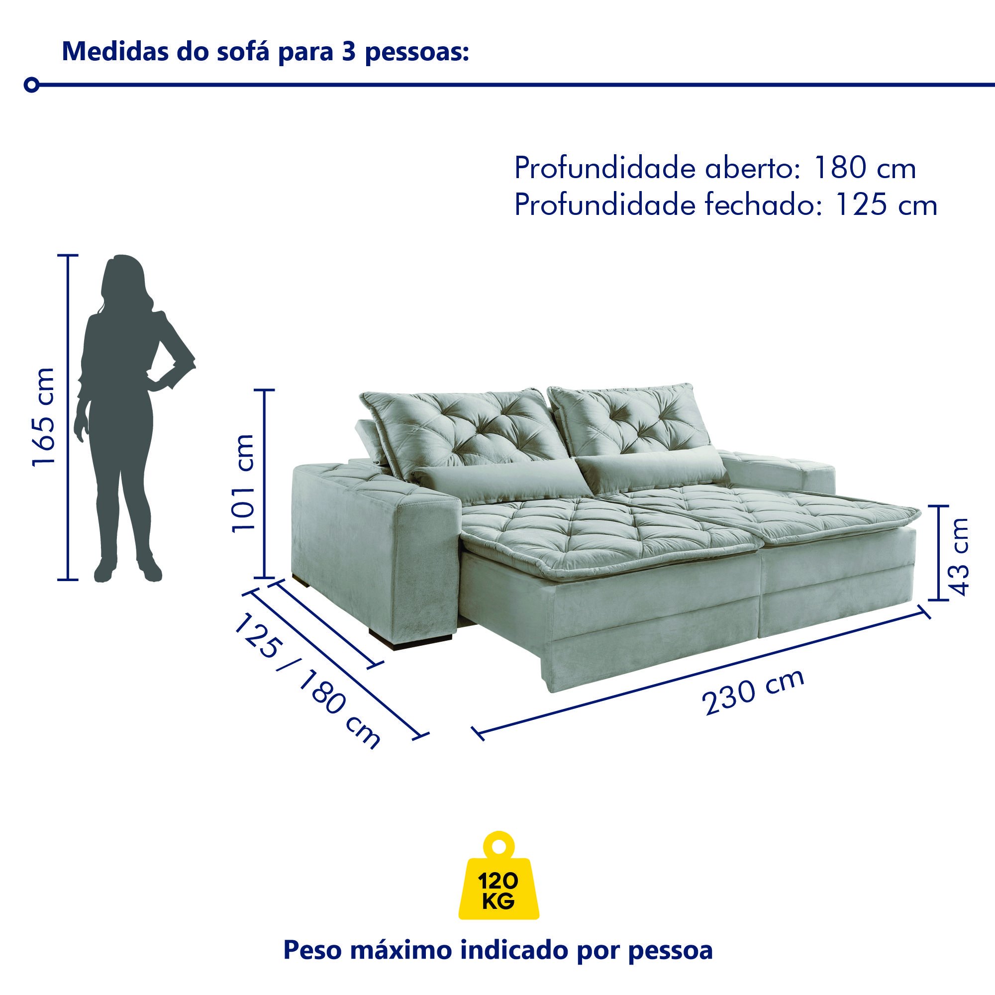 Sofá Reclinável 4 Lugares 230cm Dallas  - 9