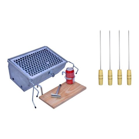 Churrasqueira Para Barco + Tábua De Corte Com 04 Espetos